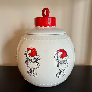 Grinch Holiday Ornament Cookie Jar - Red and White